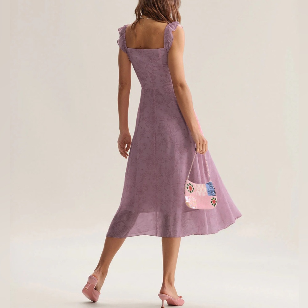 Rihoas Purple Floral Square Neck Ruffle Slip Midi Dress - Picture 5 of 10